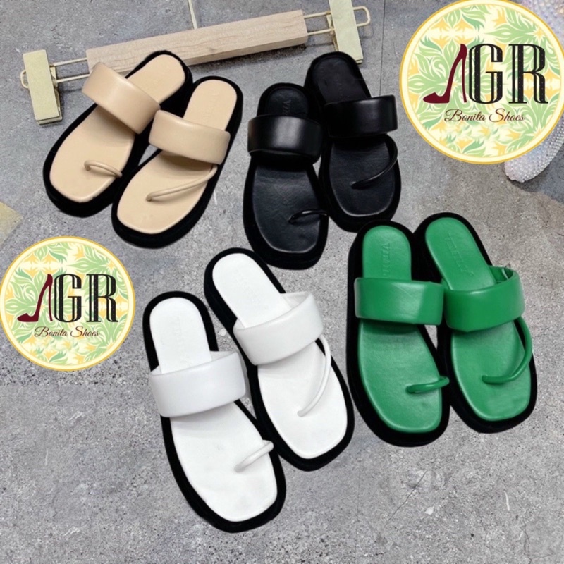 Dép xuồng xỏ ngón xéo phối quai bản phồng cao 3cm