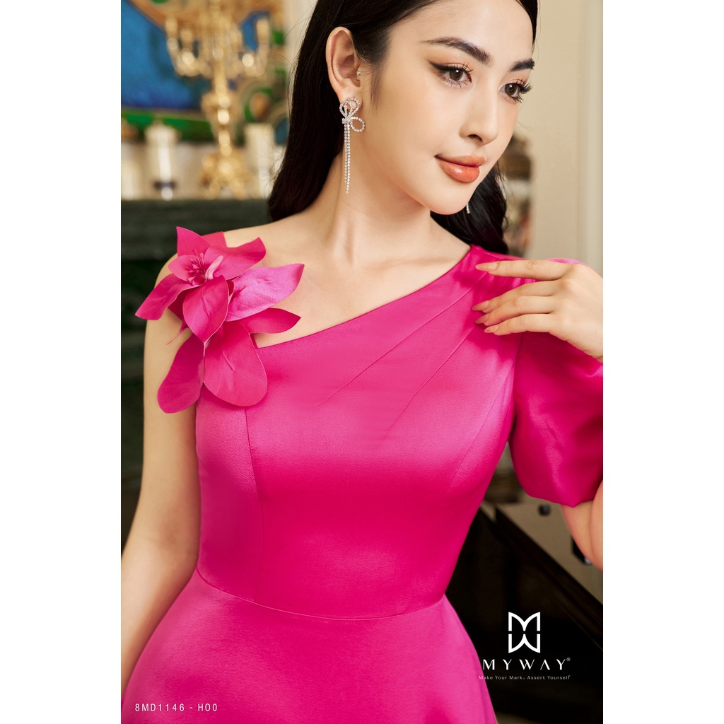 Đầm Nữ Dự Tiệc MY WAY Lệch Vai Kết Hoa Sang Trọng 8MD1146
