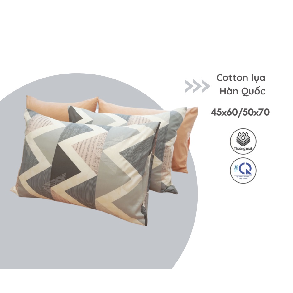 Vỏ gối nằm Cotton lụa Hàn Quốc LAMIDO 50x70, 45x65 cm cao cấp họa tiết hiện đại, thoáng mát, mềm mại