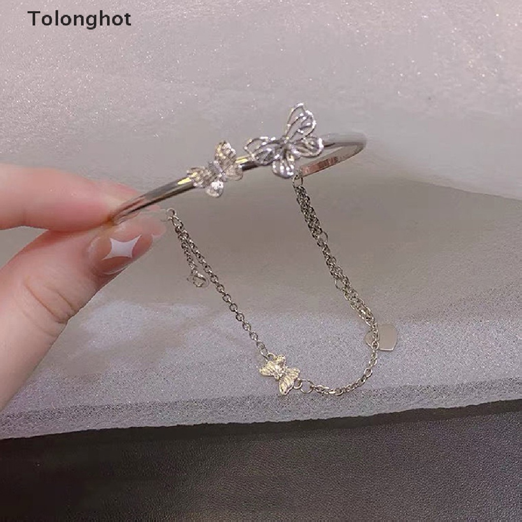 Vòng Đeo Tay Hai Lớp Dạng Xích Mở Hình Bướm Lấp Lánh Dễ Phối Đồ Thời Trang Cho Nữ