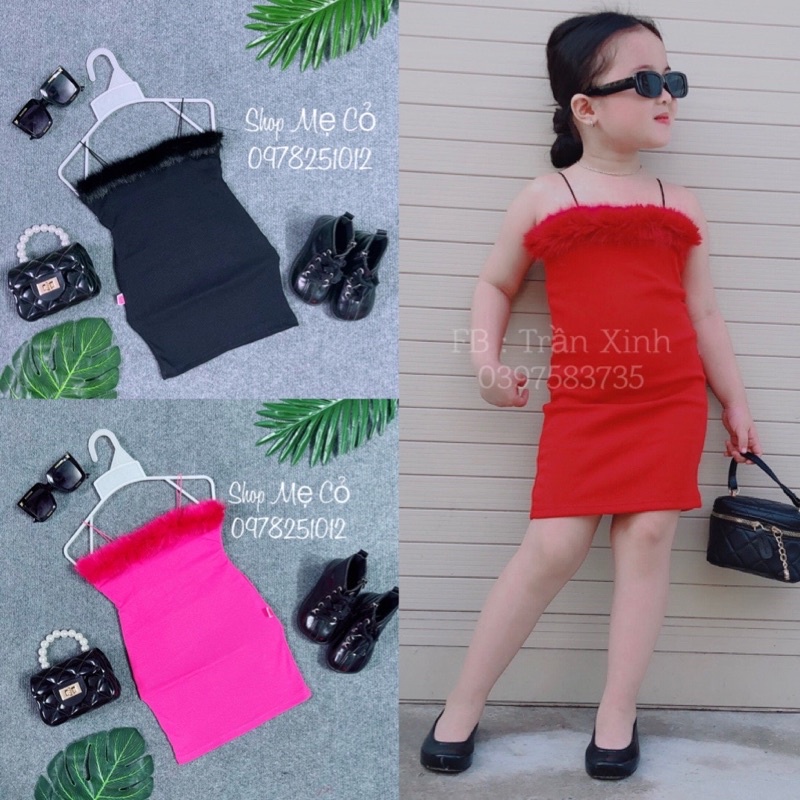 Đầm Body Lông  Hai Dây Sang Trọng Cho Bé Gái Chất Thun Gân Co Dãn