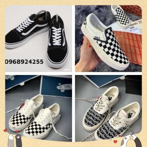 Giày Vans 4 loại , Giày thể thao vans lười caro dây đen cổ điển nam nữ dễ phối đồ bản chuẩn 2022 Full Box