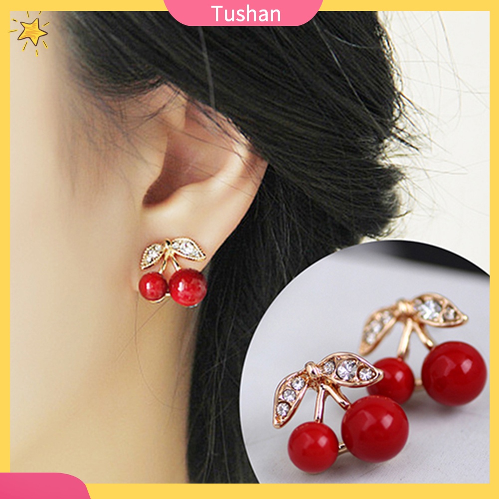 Đôi bông tai hình cherry đính kim cương nhân tạo thời trang cho nữ