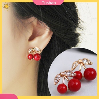 Đôi bông tai hình cherry đính kim cương nhân tạo thời trang cho nữ