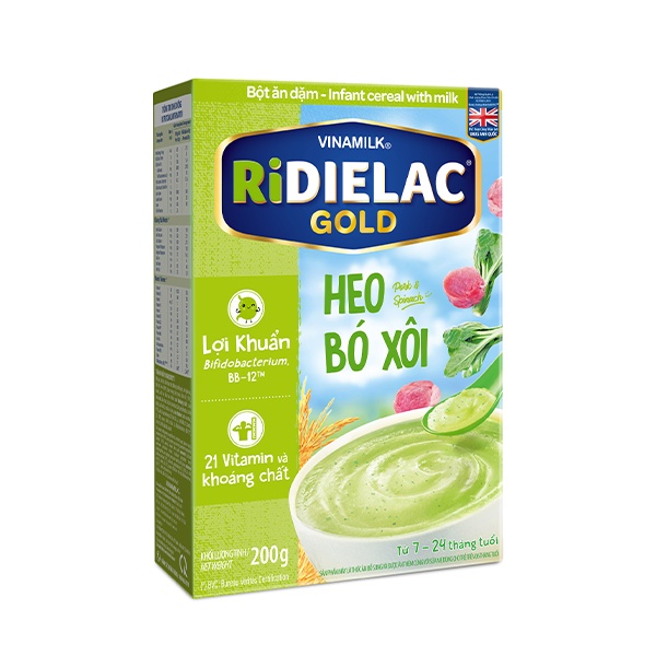 Combo 2 Bột ăn dặm RIDIELAC GOLD Heo bó xôi HG 200g/Hộp