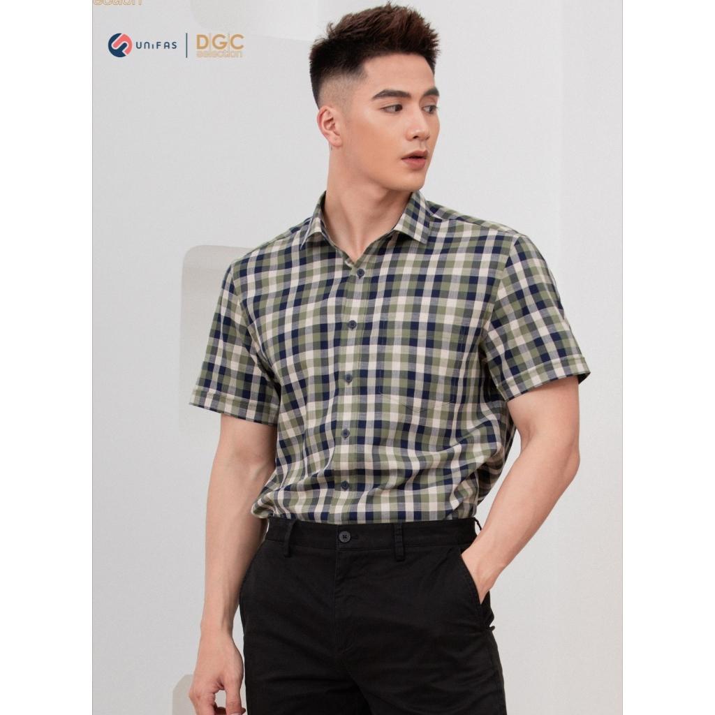 Áo sơ mi nam DGCs ngắn tay in họa tiết kẻ phong cách Hàn Quốc, chất vải cao cấp thoáng mát SASNBB06M