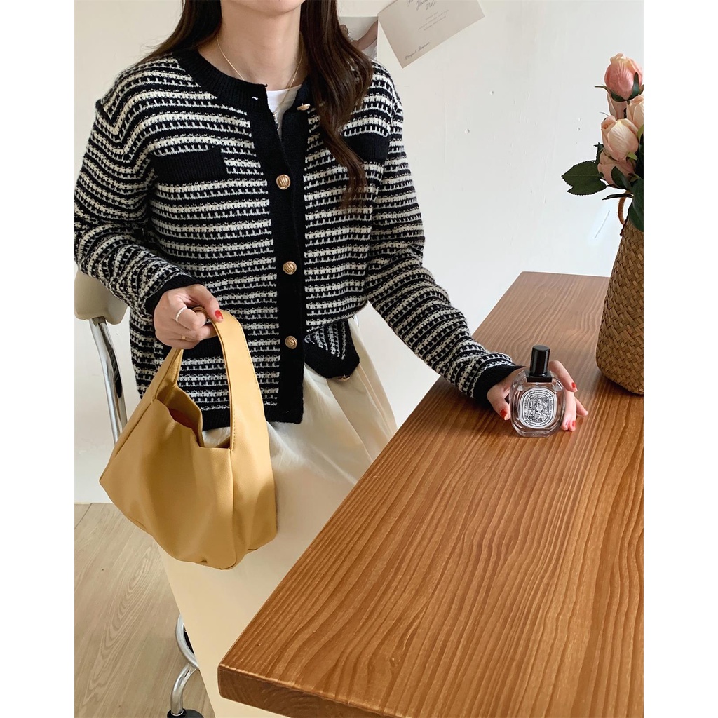 Áo cardigan ZHELIHANGFEI dệt kim tay dài eo cao phong cách Pháp