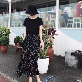 Mershe • chân váy voan cạp cao hoa nhí bánh bèo xếp tầng phong cách retro
