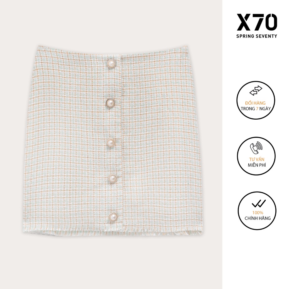 Chân Váy Tweed Nữ Trơn Thiết Kế Đính Nút Cách Điệu Thời Trang X70 - 04600001