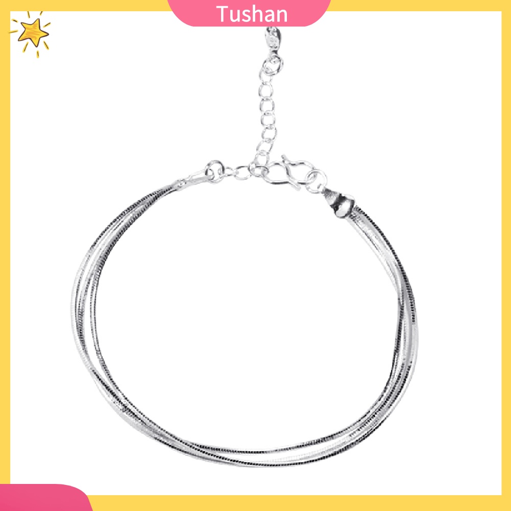 TUSH_Minimalist Women 3 Layers Snake Chain Bracelet Bangle Adjustable Jewelry Gift