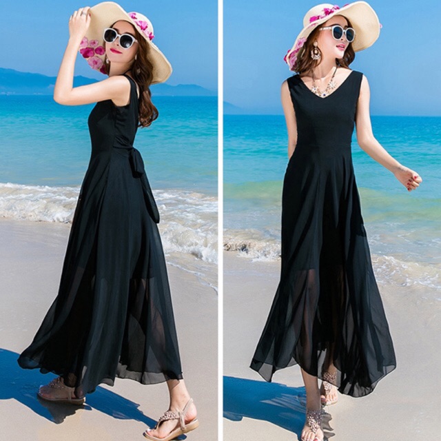 Đầm maxi cao cấp chiffon thắt dây eo điệu đà size S M,L,XL