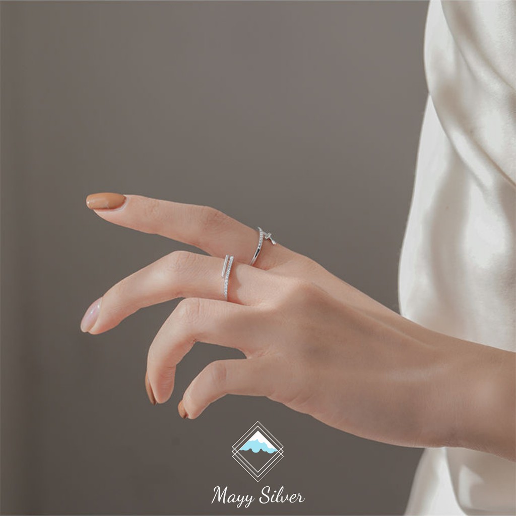 Nhẫn bạc Mayy Silver, bộ đôi nhẫn bạc đính đá tùy ý chỉnh size - James and Lina