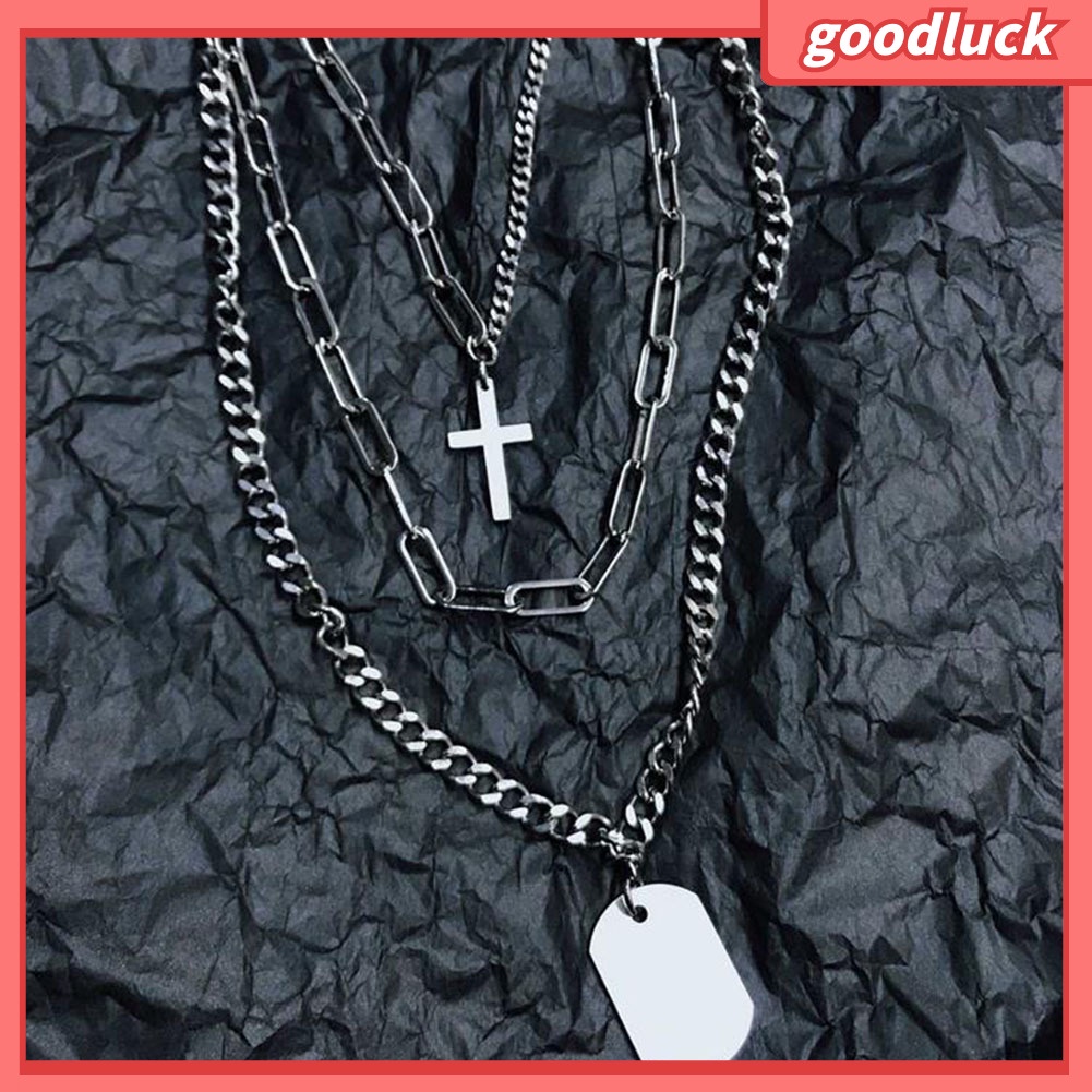 ps/1/3Pcs Unisex Cross Rectangle Tag Pendant Clavicle Chain Necklace Club Jewelry