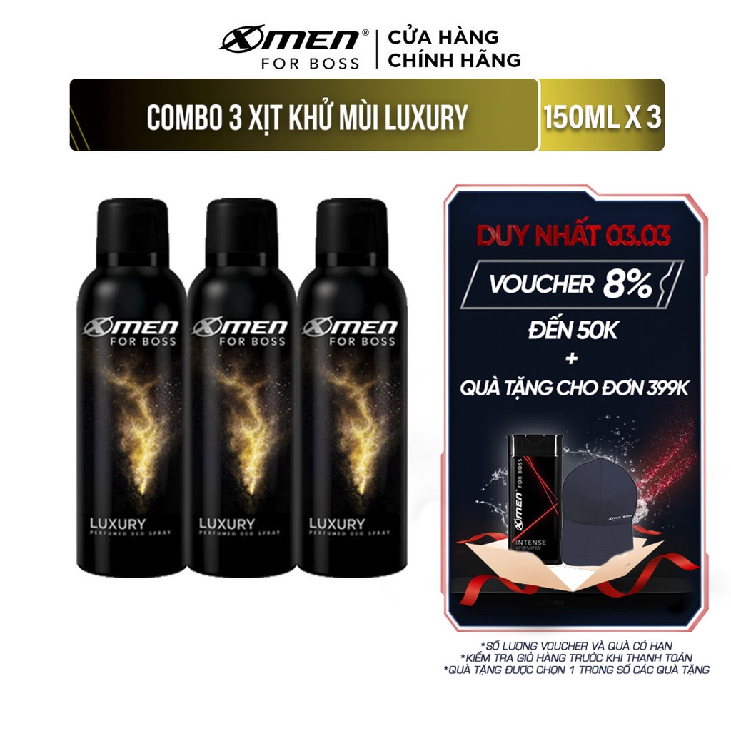 Combo 3 Xịt khử mùi X-Men for Boss Luxury 150ml/chai