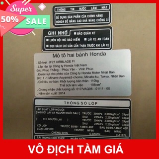 Hcm- bộ tem thông số honda cho xe air blade 2014 fi việt nam