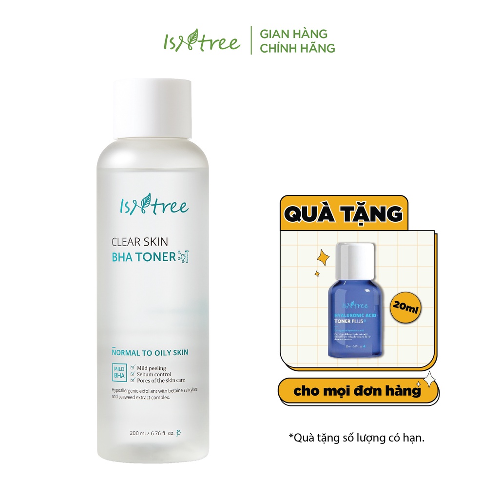 Toner tẩy tế bào chết ISNTREE CLEAR SKIN BHA TONER 200ml