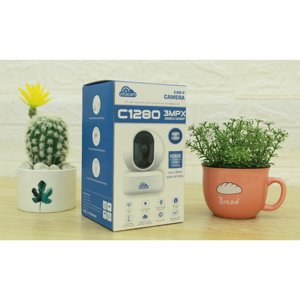 Camera Wifi Đàm thoại IP Vitacam C1280Pro  3.0Mpx Full 1296P -góc quan sát siêu rộng. Công nghệ AI, xoay 360 độ | BigBuy360 - bigbuy360.vn