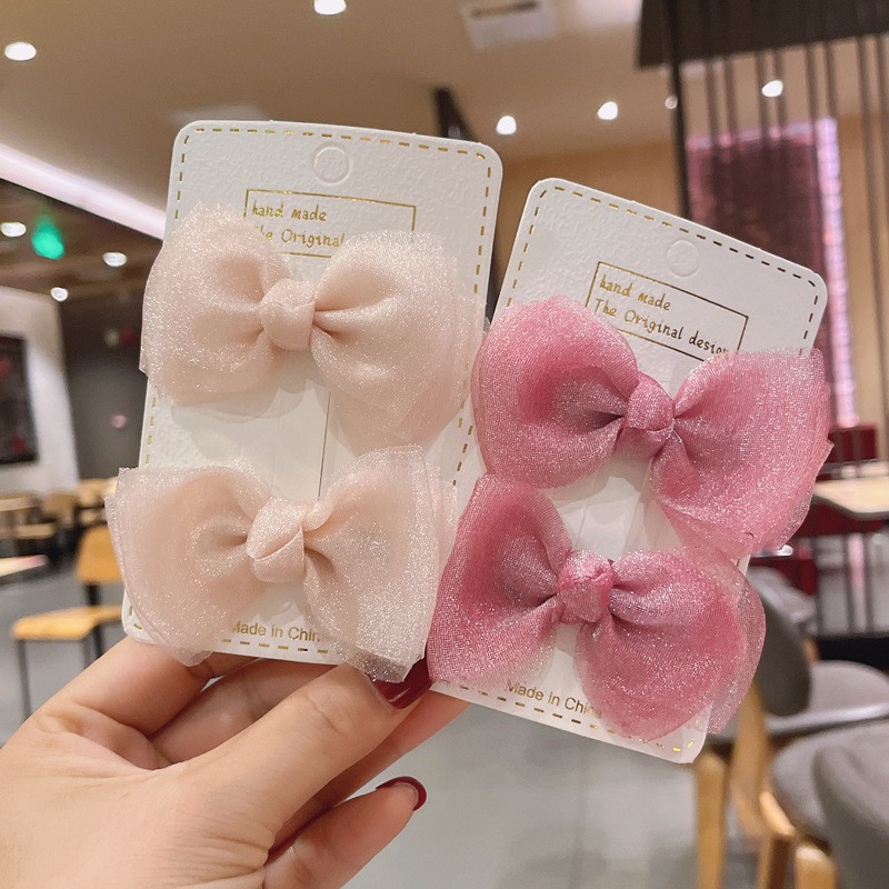 Set 2 Kẹp Tóc Vải Organza Kiểu Hàn Quốc Dễ Thương Cho Bé Gái