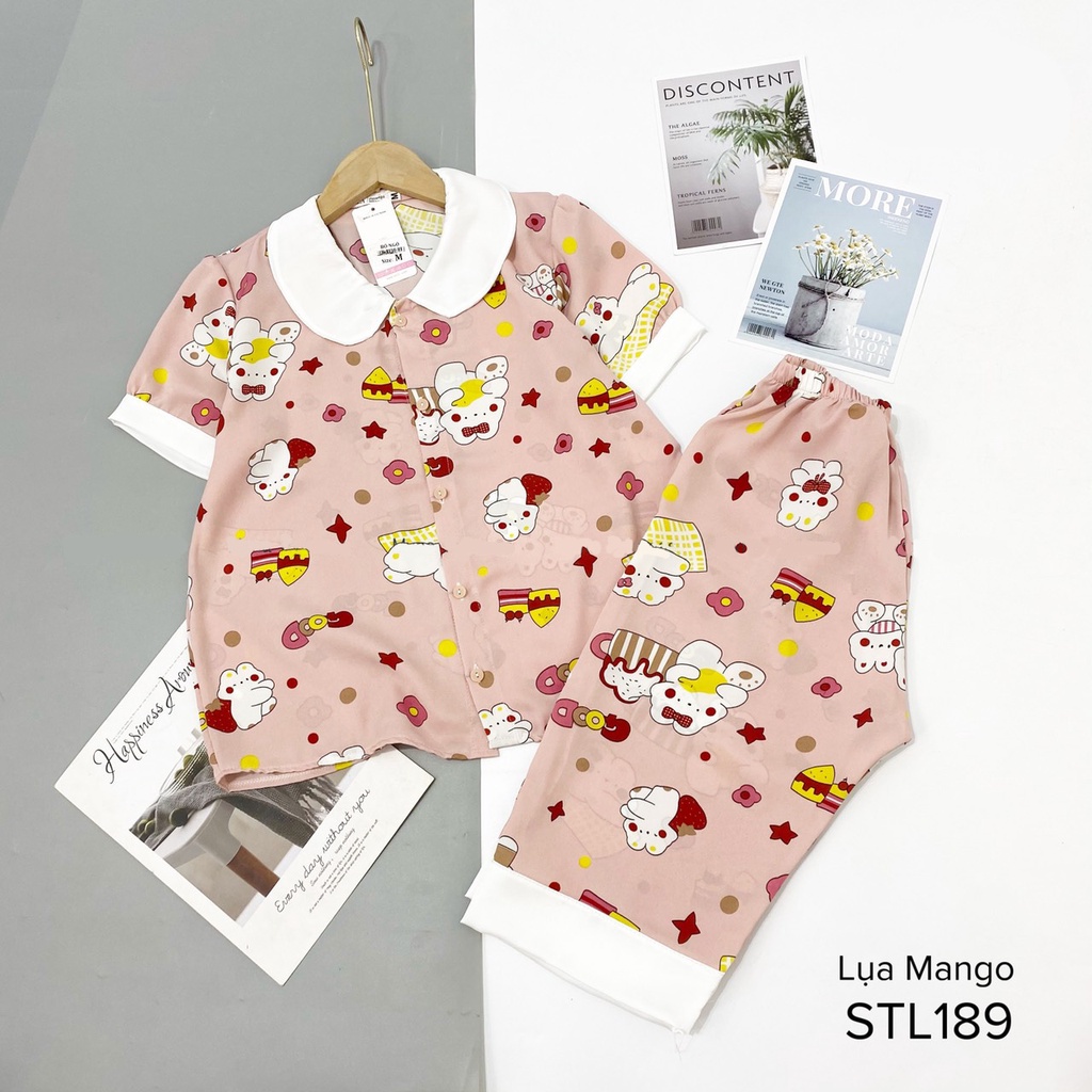 Bộ pijama lửng lụa latin, mango mềm mịn thoáng mát♥️hình in 4k sắc nét♥️không bai xù co rút vải♥️bao đẹp