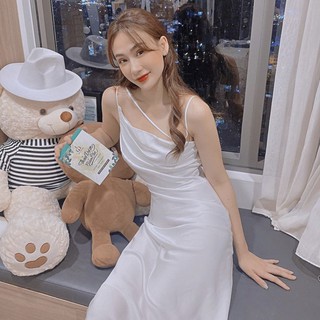 Đầm Maxi Phi Lụa Dây Kiểu (TRẮNG+TÍM+NUDE)