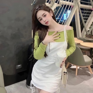 Set đầm yếm rút dây kèm áo trễ vai