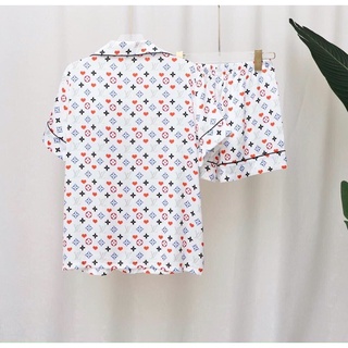 Pijama cộc đùi xanh hoa lụa