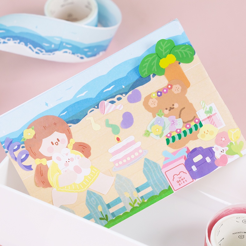 Set 12 Cuộn Băng Keo Washi In Họa Tiết Hoa Tự Nhiên Trang Trí Thủ Công