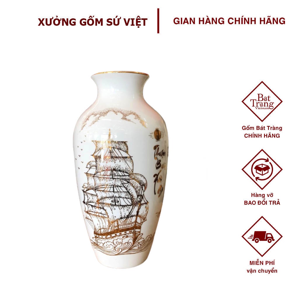 Bình Hoa Bát Tràng Vẽ Vàng Kim Cao Cấp