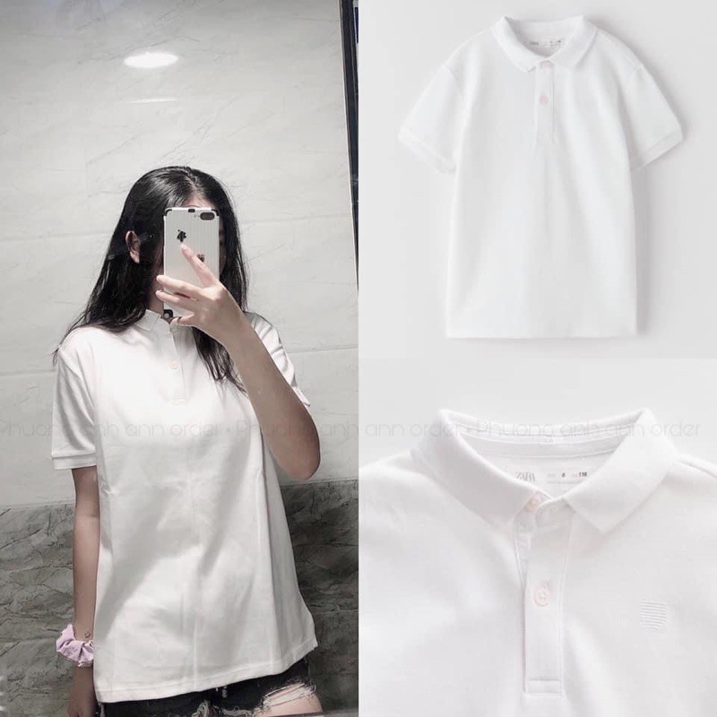 Áo Polo Zara auth xanh / trắng / ghi