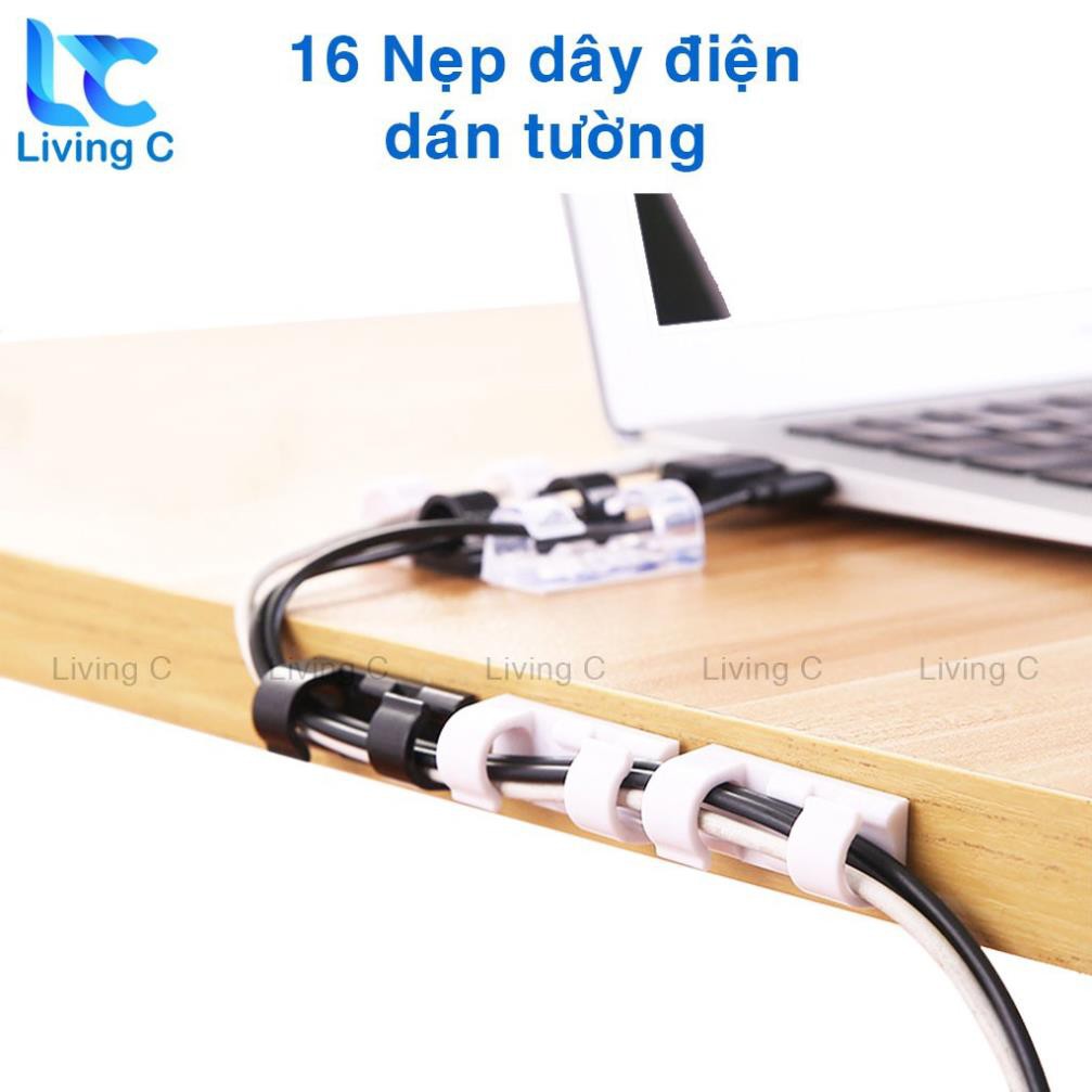 Bộ 16 nẹp dây điện chống rối, combo 16 kẹp cố định dây điện dán tường