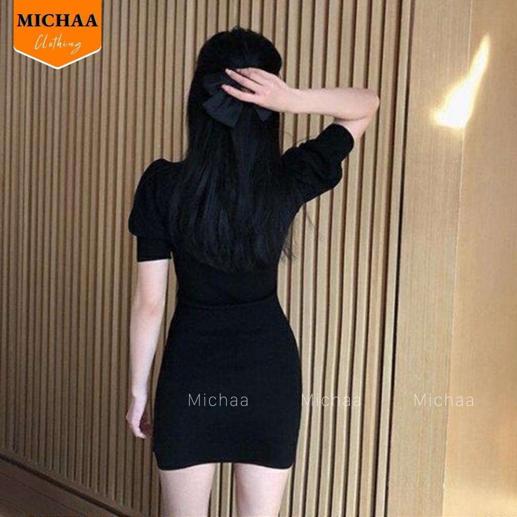 Đầm Váy Body TAY PHỒNG NHÚN NGỰC Nữ Thun Borip Kiểu Đẹp Ôm Gợi Cảm - MICHAA