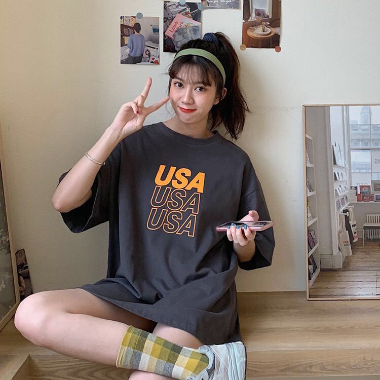 Áo phông cho nữ áo thun nữ form rộng họa tiết chữ usa chất liệu mát Friday | BigBuy360 - bigbuy360.vn