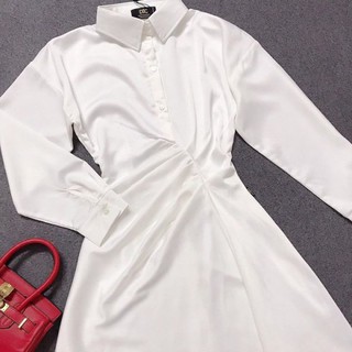 Váy đầm sơ mi trắng nhún eo nữ tính