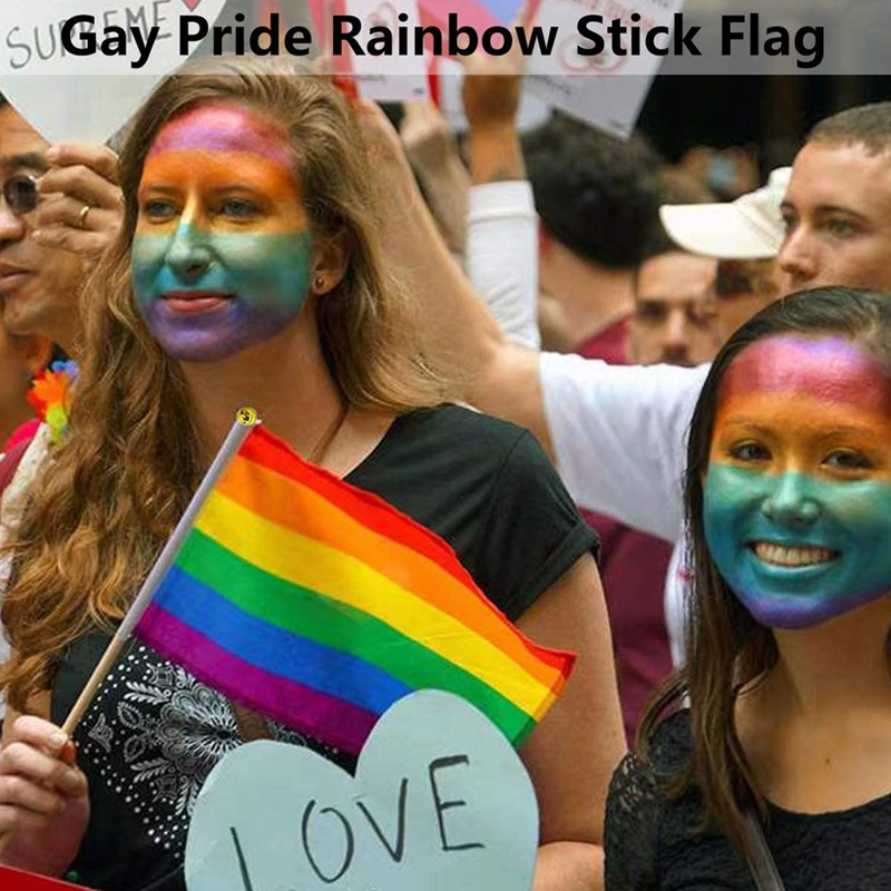 Bộ 50 Lá Cờ Gay Pride Mini Cầm Tay Màu Cầu Vồng Kích Thước 21 * 14cm