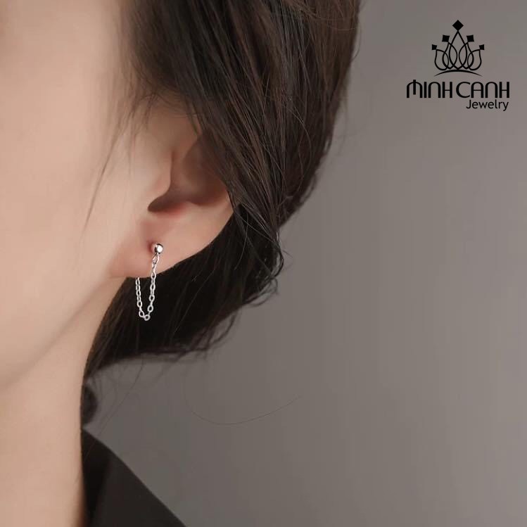 Bông Tai Bạc Nụ Tròn Dây Xích Chốt Sau - Minh Canh Jewelry