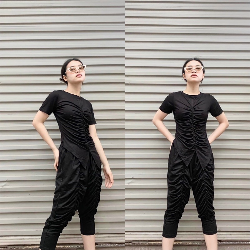 Áo Phông Hè Nhúm Eo Unisex Cá Tính Che Khuyết Điểm Chóe Unisex