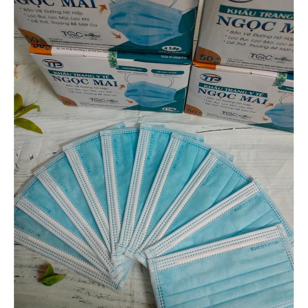 1 Thùng Khẩu Trang Y Tế Chất Lượng Cao 4 Lớp Ngọc Mai Màu Xám, Trắng, Xanh, Đen, Hồng