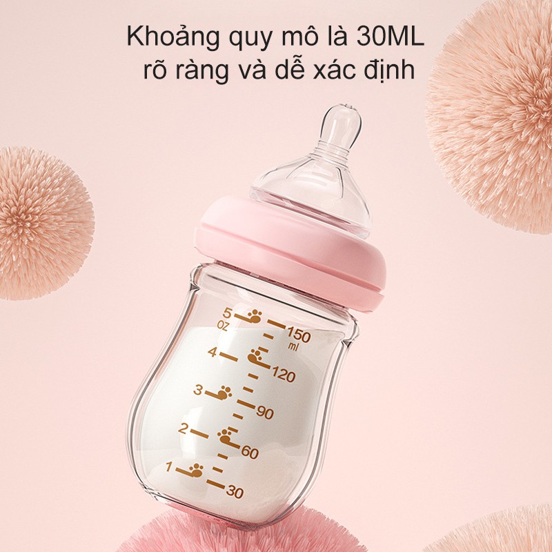 Bình sữa thủy tinh chong bé sơ sinh 150ML, bình sữa rộng chống sặc và bình sữa chống đau bụng cho bé
