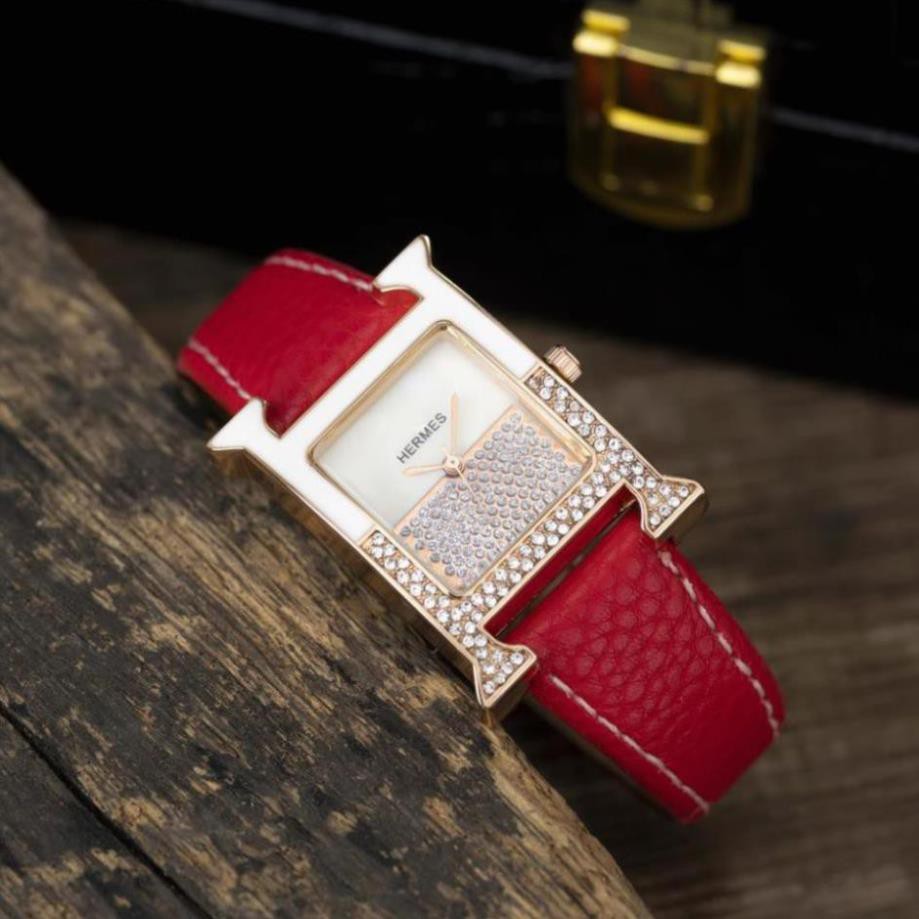 Đồng hồ nữ Hermes dây da mặt vuông đính đá cao cấp full box tặng hộp pishop - DHN02 Shop133 | BigBuy360 - bigbuy360.vn