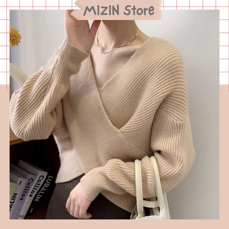 【Mizinstore】 Áo Len Trễ Vai Chéo Chất Len Dày Dặn Form Hàn