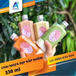 Combo chai nhựa dẹp 330ml + ống hút - chai nhựa trà sữa - chai nhựa pet