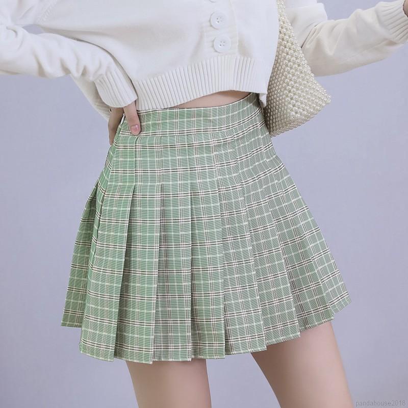 Women Skirt Korean College Style Plaid High Waist Pleated Skirt A Line Skirt Fairy Powder 2XL | BigBuy360 - bigbuy360.vn