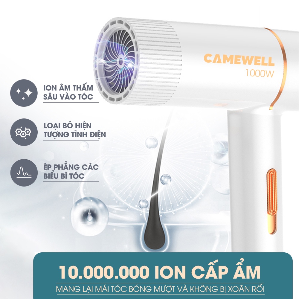 Máy sấy tóc mini CameWell chính hãng tạo kiểu tóc chuyên nghiệp 1000W 2 chiều nóng lạnh