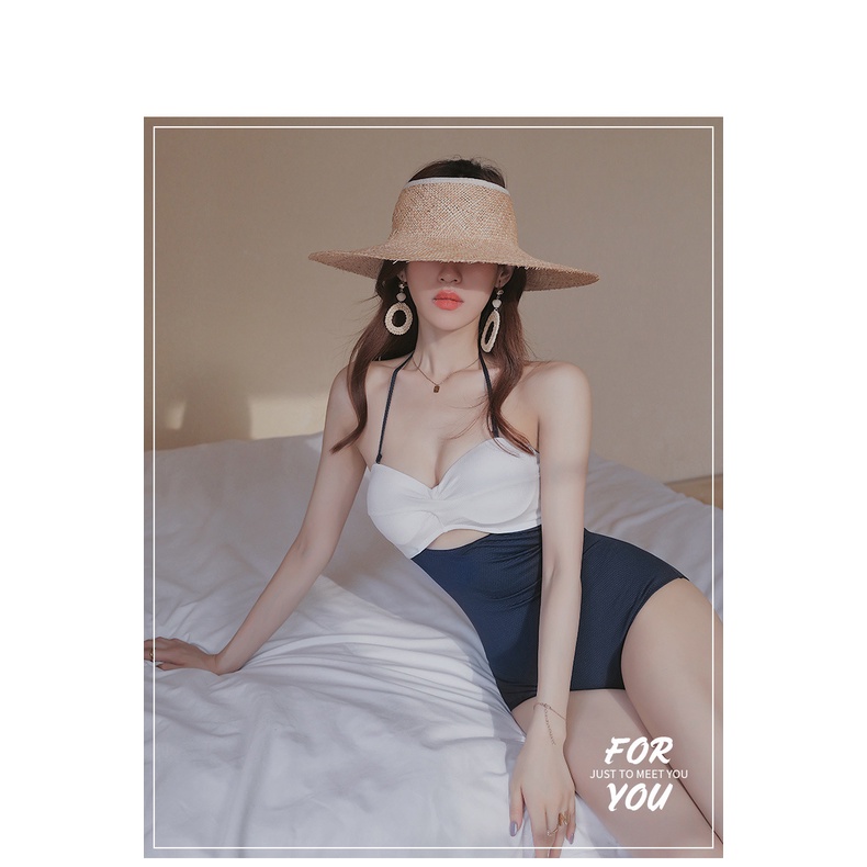 Bikini liền, bikini mảnh hai dây mảnh hai màu trắng đen vải cao cấp
