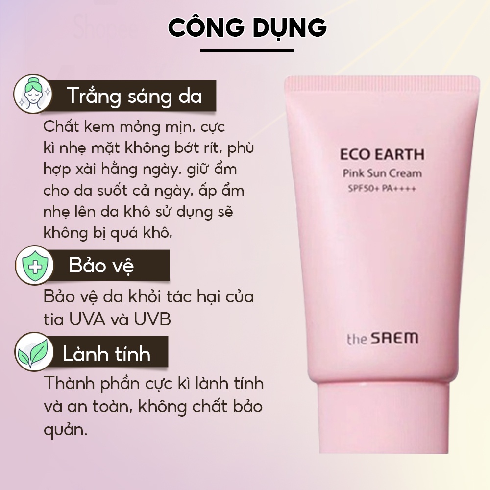 Kem chống nắng giúp bảo vệ trắng sáng da nâng tone TheSeams Eco Earth Power Hàn Quốc SPF 50+ PA+++