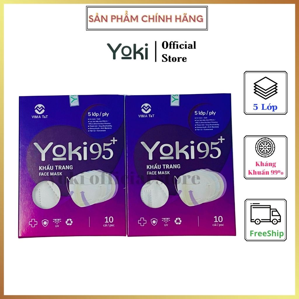 Hộp 10 Cái Khẩu Trang  YOKI KN95+ 5 Lớp Kháng Khuẩn Chống Bụi Mịn PM2.5(Tiêu Chuẩn Xuất khẩu BFE ≥95%)