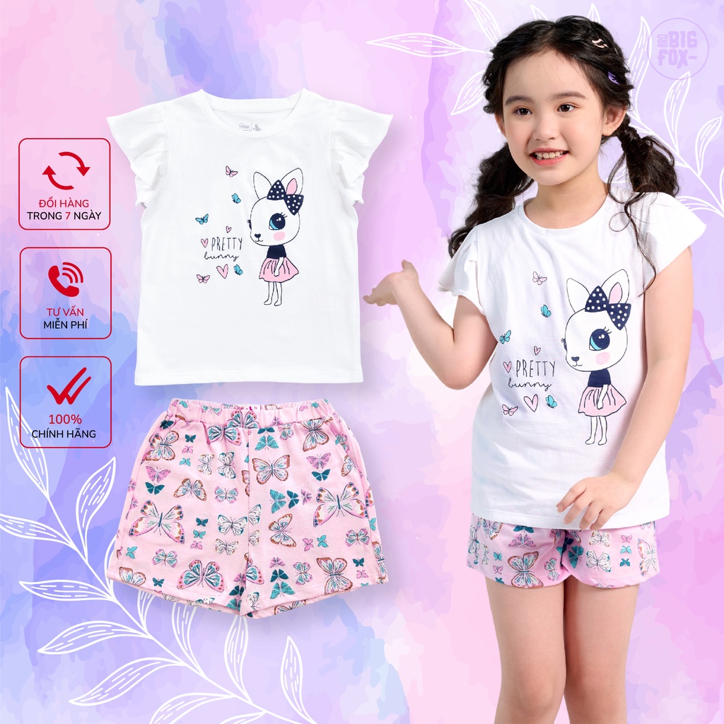 Bộ Quần Áo Bé Gái Size Đại Miss Meow Chất Cotton Tay Xếp Ly In Thỏ Trắng Size Trẻ Em 3,4,5,6,7,8,9,10,11 Tuổi