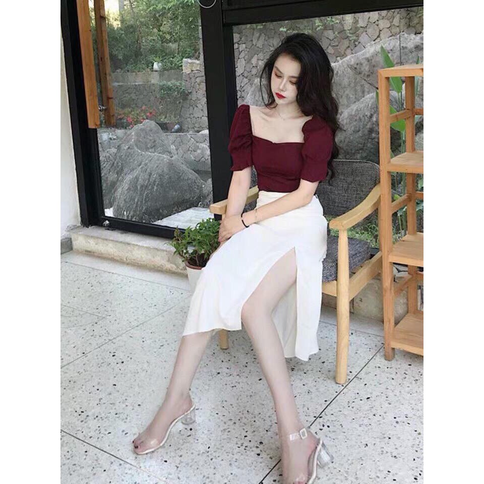 Sét Váy Xẻ Tà Cá Tính Phối Tay Lỡ Umi Thời Trang Trẻ | BigBuy360 - bigbuy360.vn