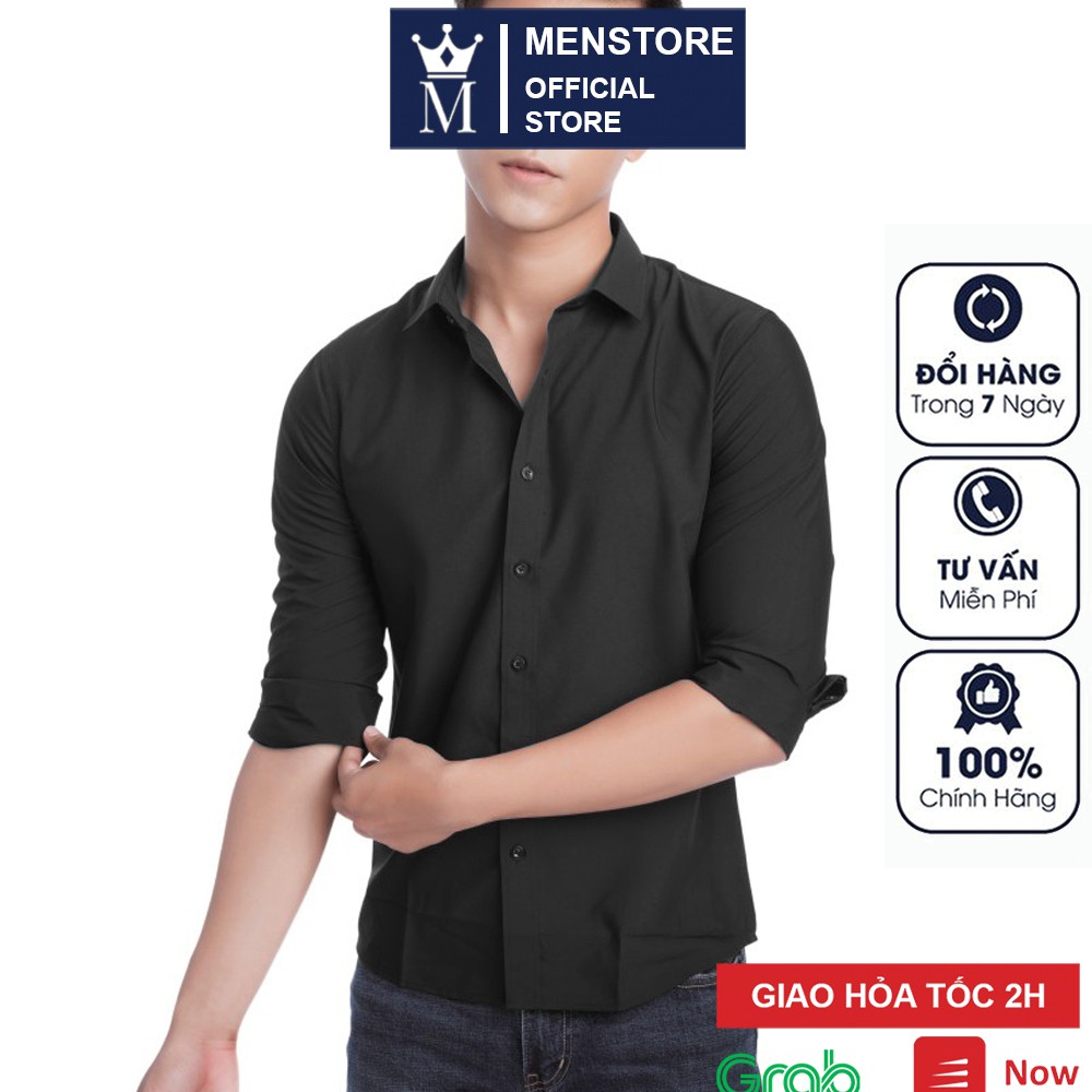 Sơ mi nam đen dài tay công sở cao cấp Hamino chất vải lụa co giãn nhẹ slimfit ôm dáng thời trang Hàn Quốc A1