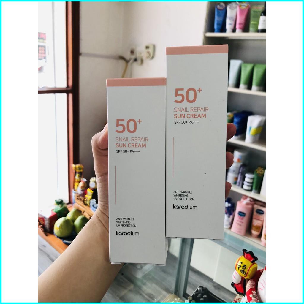 Kem chống nắng nâng tone hàn quốc, Kem Chống Nắng Karadium  Snail Repair Sun Cream SPF 50+ PA+++ 70mL